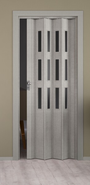 Falttür Elvari, 3D-Optik grau, mit 3 Fensterreihen sattiniert, B 87,0 x H 202 cm