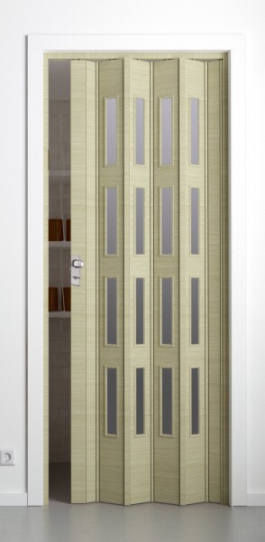 Falttür Elvari, 3D-Optik wildeiche natur gebleicht, mit 4 Fensterreihen sattiniert, B 87,0 x H 202 cm